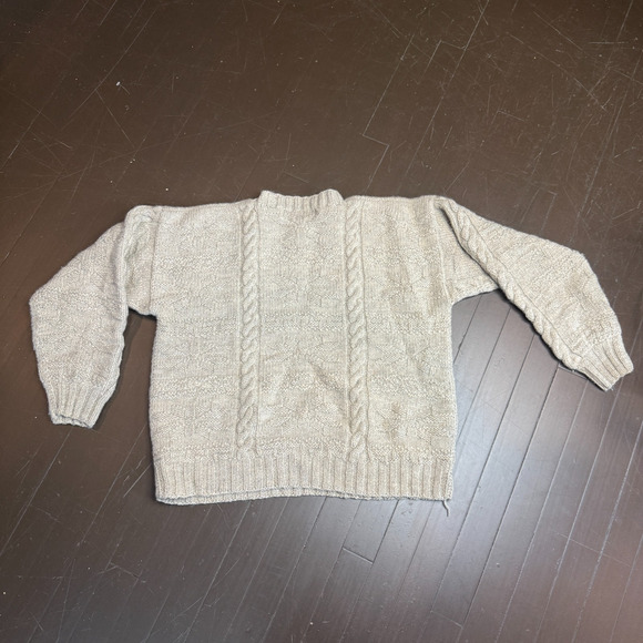 80's John Ashford Hand-knit 100% Wool Sweater Men’s L Beige Cable Knit Fisherman - Picture 4 of 6